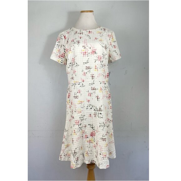 Lauren Ralph Lauren Dress Size 12 NWT Checkered Floral A-Line Short Sleeve - Picture 1 of 6